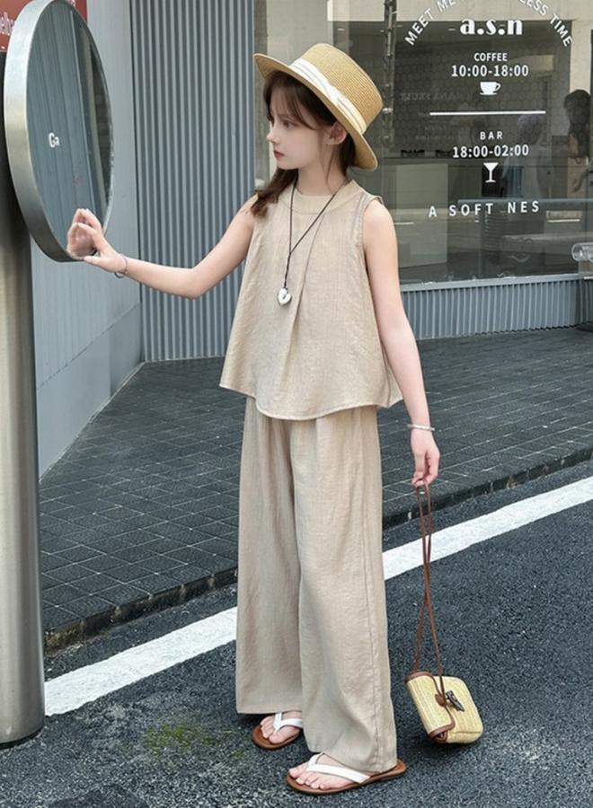 Take Two Girls Sleeveless Top And Wide Leg Pants Set - Image 3